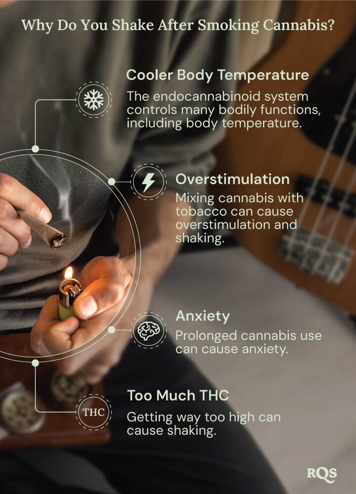 A detailed graphic showcasing the potential side effects of cannabis use. Informative visuals explaining how factors like THC levels, anxiety, and body temperature contribute to these physical reactions.