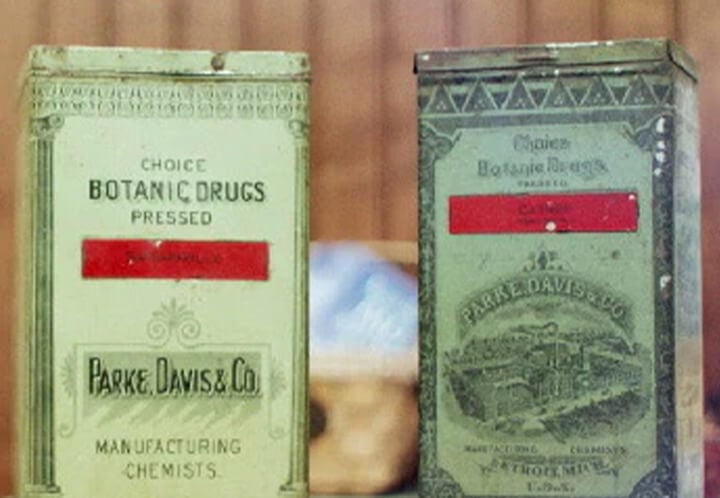 Vintage cannabis packaging from Parke, Davis & Co. from the 19th century. Shows early pharmaceutical packaging before cannabis regulation.