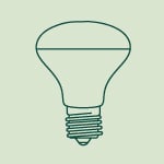 A line drawing of a pear-shaped light bulb with a clear glass tube, metal base, and a horizontal LED light source inside, commonly used in indoor gardens for plants.