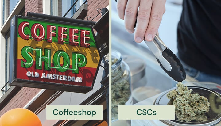 A side-by-side comparison of a Dutch coffeeshop sign reading 