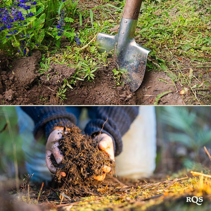 Comparison of gardening methods: Left image of intensive gardening in a structured setup, right image of extensive gardening in an open field.